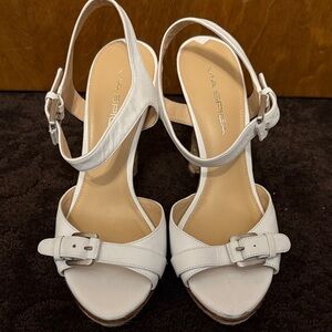 Via Spiga White Buckle Heels